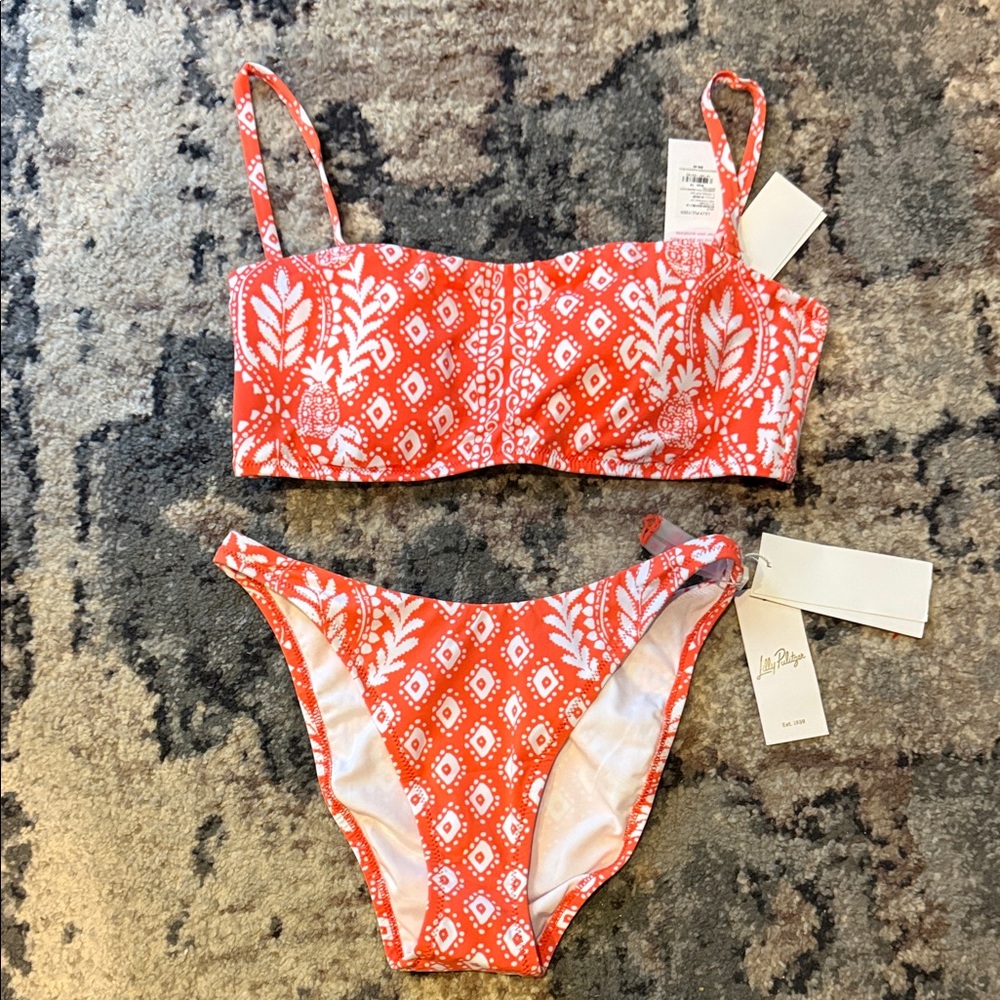 Orange and White Patterned Bikini Set
